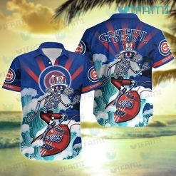 Cubs Hawaiian Shirt Grateful Dead Skeleton Surfing Chicago Cubs Gift