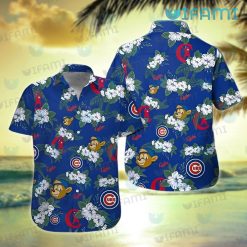 Cubs Hawaiian Shirt White Hibiscus Mascot Logo Chicago Cubs Gift