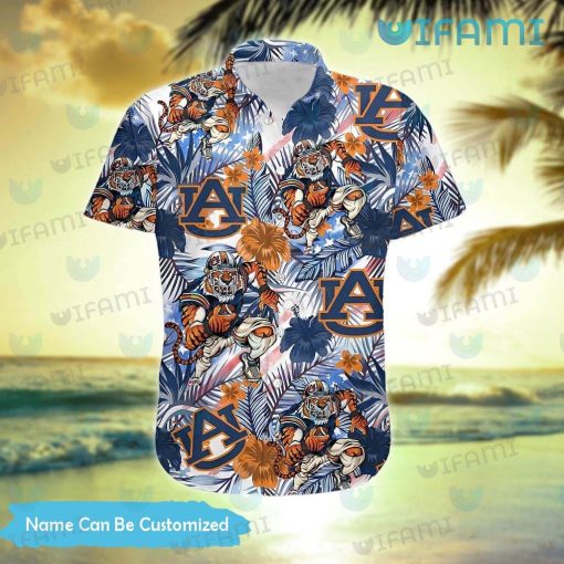 Custom Auburn Hawaiian Shirt Mascot Tropical Flower Auburn Gift