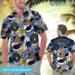 Custom Brewers Hawaiian Shirt Mascot Hibiscus Palm Leaf Milwaukee Brewers Gift
