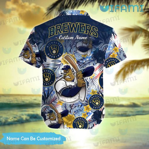 Custom Brewers Hawaiian Shirt Mascot Hibiscus Palm Leaf Milwaukee Brewers Gift