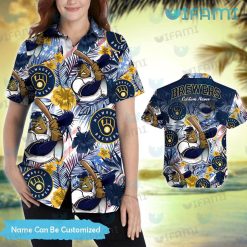 Custom Brewers Hawaiian Shirt Mascot Hibiscus Palm Leaf Milwaukee Brewers Gift