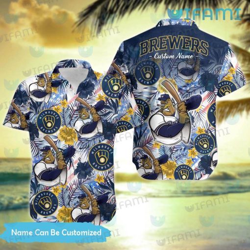 Custom Brewers Hawaiian Shirt Mascot Hibiscus Palm Leaf Milwaukee Brewers Gift