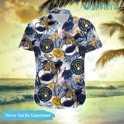 Custom Brewers Hawaiian Shirt Mascot Hibiscus Palm Leaf Milwaukee Brewers Short