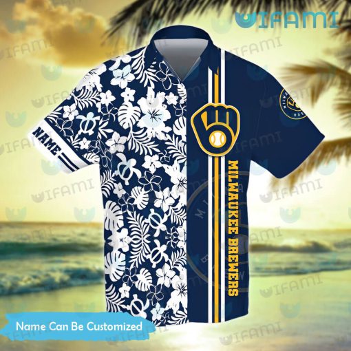 Custom Brewers Hawaiian Shirt Turtle Flower Palm Leaf Milwaukee Brewers Gift