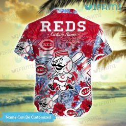 Custom Cincinnati Reds Hawaiian Shirt Mascot Pattern Cincinnati Reds Present Front