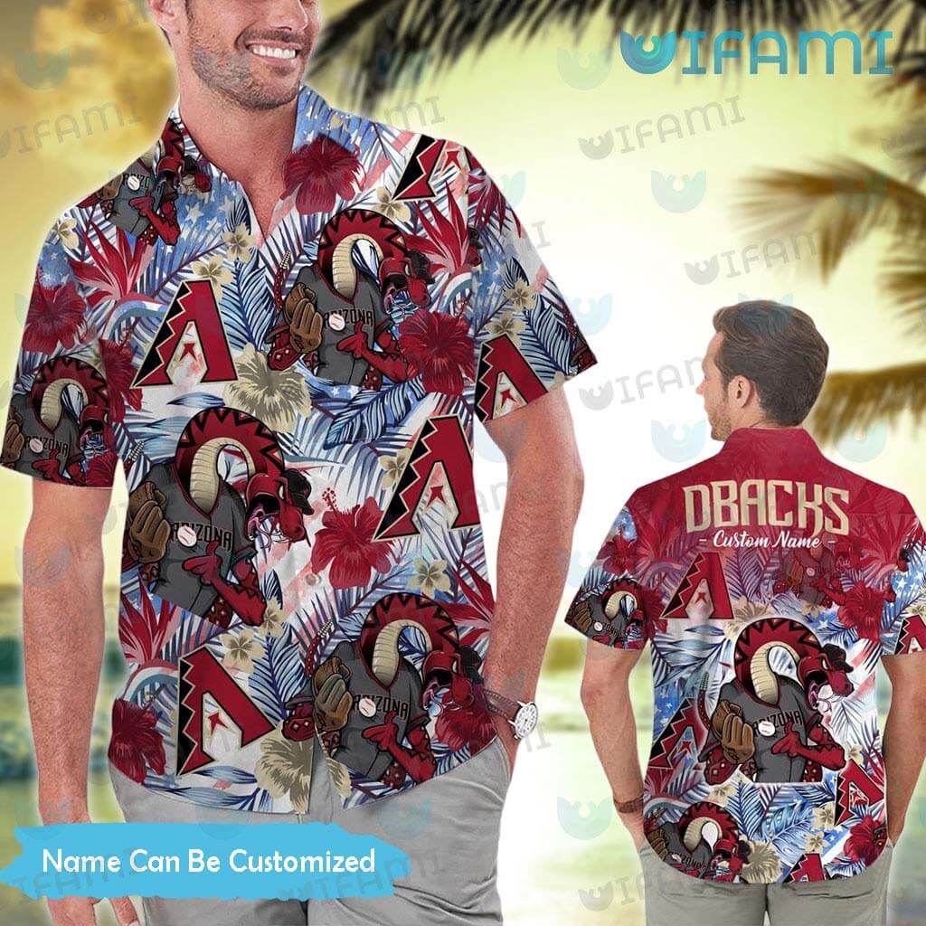 Custom Diamondbacks Hawaiian Shirt Mascot Tropical Flower Arizona