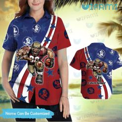 Custom FSU Hawaiian Shirt Big Mascot USA Flag FSU Present Women