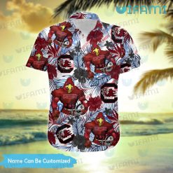 Custom Gamecocks Hawaiian Shirt Mascot Tropical Leaves Gamecocks Present