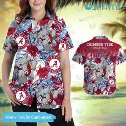 Custom Hawaiian Alabama Shirt Mascot Tropical Leaves Crimson Tide Present Women