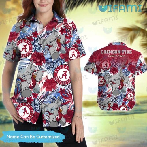 Custom Hawaiian Alabama Shirt Mascot Tropical Leaves Crimson Tide Gift