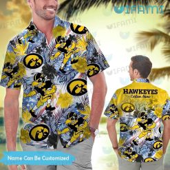 Custom Hawkeyes Hawaiian Shirt Mascot Tropical Flower Iowa Hawkeyes Gift