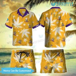 Custom LSU Hawaiian Shirt Cannabis Leaf LSU Gift