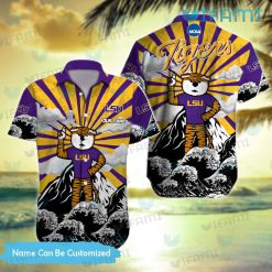 Custom LSU Hawaiian Shirt Mascot Wave Beach Circus Background LSU Gift
