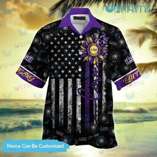 Custom LSU Hawaiian Shirt Sunflower USA Flag LSU Gift