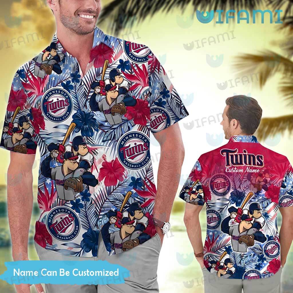 Custom MN Twins Hawaiian Shirt Mascot Tropical Flower Minnesota Twins ...