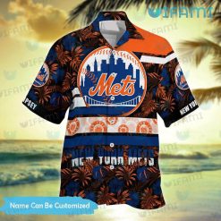 Custom Mets Hawaiian Shirt Hibiscus Palm Leaves New York Mets Present Front