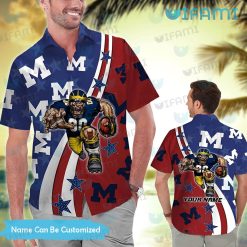 Custom Michigan Hawaiian Shirt Big Mascot Logo Michigan Football Present Front