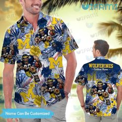 Custom Michigan Hawaiian Shirt Mascot Tropical Leaf Wolverines Gift