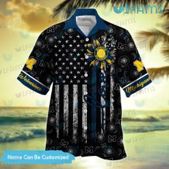 Custom Michigan Hawaiian Shirt Sunflower USA Flag Wolverines Present