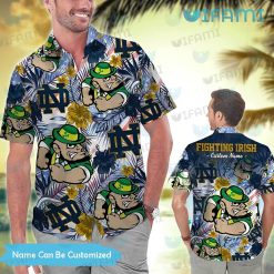 Custom Notre Dame Hawaiian Shirt Mascot Palm Leaf Notre Dame Present Front
