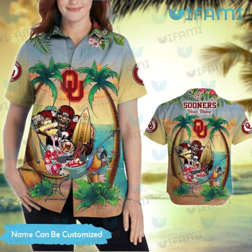 Custom OU Hawaiian Shirt Mascot Flamingo Parrot Holiday Summer Oklahoma Sooners Gift