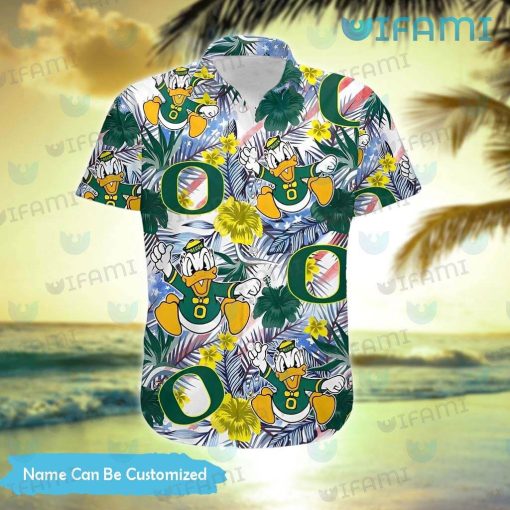 Custom Oregon Ducks Hawaiian Shirt Mascot Tropical Flower Oregon Ducks Gift