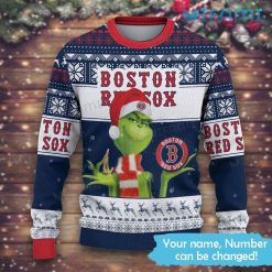 Custom Red Sox Sweater Grinch Tribal Pattern Boston Red Sox Present Front