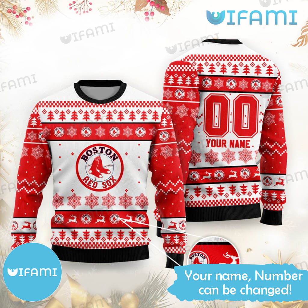 Ugly Sweater Gift Guide: Custom Red Sox Reindeer Snowflake Design