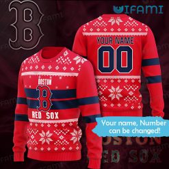 Custom Red Sox Sweater Snowflake Heart Pattern Boston Red Sox Gift