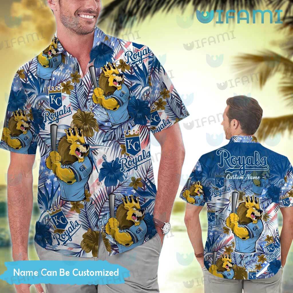 Custom Royals Hawaiian Shirt Mascot Palm Leaf Kansas City Royals