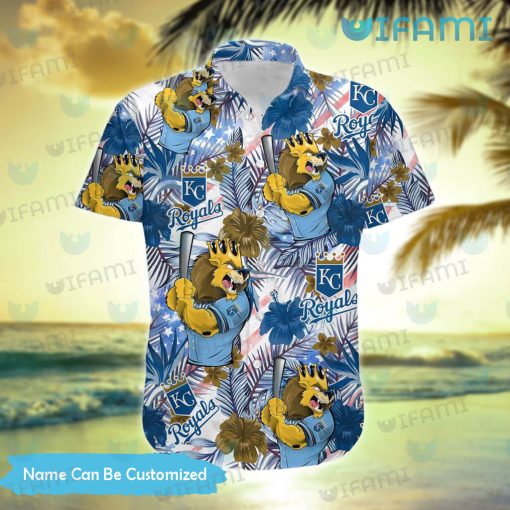 Custom Royals Hawaiian Shirt Mascot Palm Leaf Kansas City Royals Gift