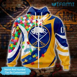 Custom Sabres Hoodie 3D Puzzle Piece For Autism Buffalo Sabres Zipper