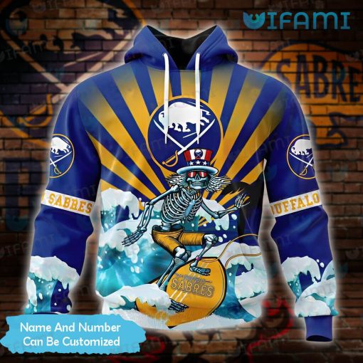 Custom Sabres Hoodie 3D Skeleton Surfing Beach Buffalo Sabres Gift