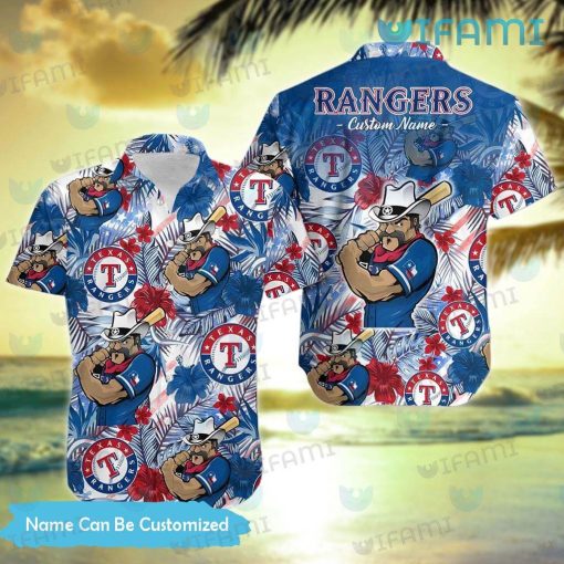 Custom Texas Rangers Hawaiian Shirt Mascot Tropical Flower Texas Rangers Gift