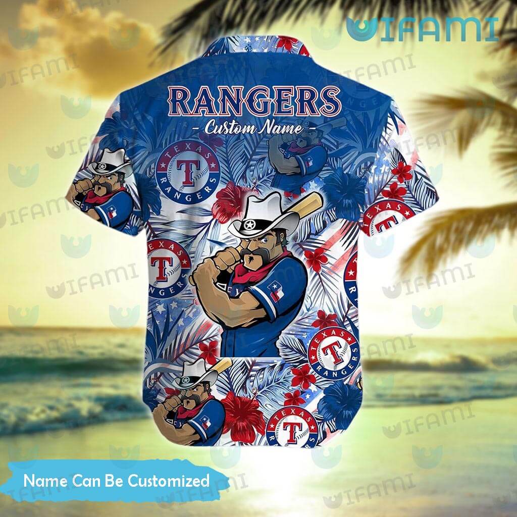 Custom Texas Rangers Hawaiian Shirt Mascot Tropical Flower Texas Rangers  Gift - Personalized Gifts: Family, Sports, Occasions, Trending