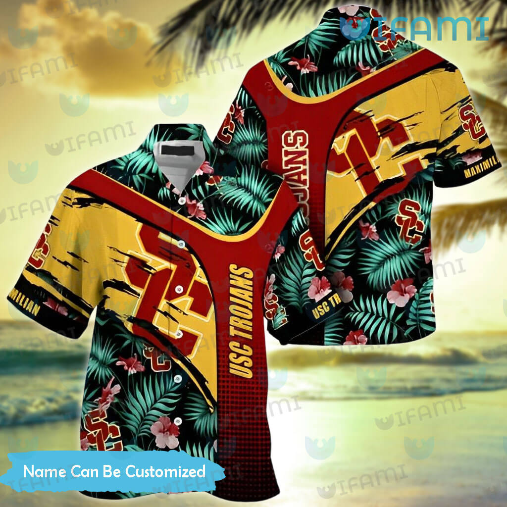 Custom USC Hawaiian Shirt Hibiscus Palm Leaf USC Trojans Gift ...