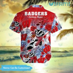 Custom Wisconsin Badgers Hawaiian Shirt Mascot Tropical Flower Wisconsin Badgers Present Back