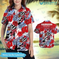 Custom Wisconsin Badgers Hawaiian Shirt Mascot Tropical Flower Wisconsin Badgers Present Women