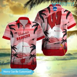 Custom Wisconsin Badgers Hawaiian Shirt Ship Sunset Beach Badgers Gift