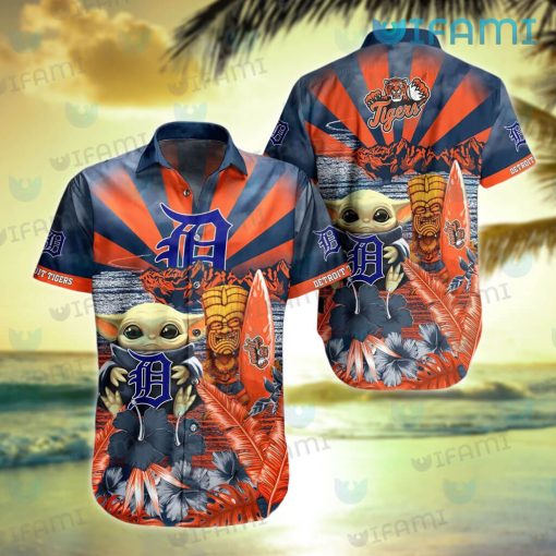 Detroit Tigers Hawaiian Shirt Baby Yoda Tiki Mask Detroit Tigers Gift