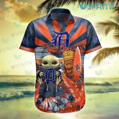 Detroit Tigers Hawaiian Shirt Baby Yoda Tiki Mask Detroit Tigers Present