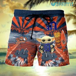 Detroit Tigers Hawaiian Shirt Baby Yoda Tiki Mask Detroit Tigers Short