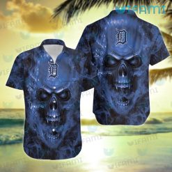 Detroit Tigers Hawaiian Shirt Flaming Skull Detroit Tigers Gift
