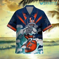 Detroit Tigers Hawaiian Shirt Grateful Dead Skeleton Surfing Detroit Tigers Present