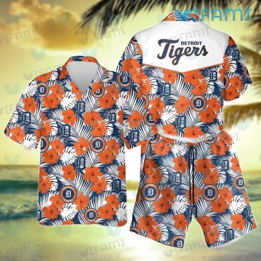 Detroit Tigers Hawaiian Shirt Orange Hibiscus Pattern Detroit Tigers Gift