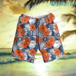 Detroit Tigers Hawaiian Shirt Orange Hibiscus Pattern Detroit Tigers Short