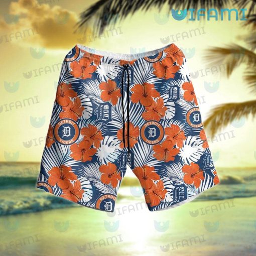 Detroit Tigers Hawaiian Shirt Orange Hibiscus Pattern Detroit Tigers Gift