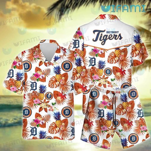 Detroit Tigers Hawaiian Shirt Pineapple Tropical Flower Detroit Tigers Gift