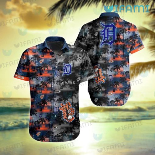 Detroit Tigers Hawaiian Shirt Sunset Dark Coconut Tree Detroit Tigers Gift